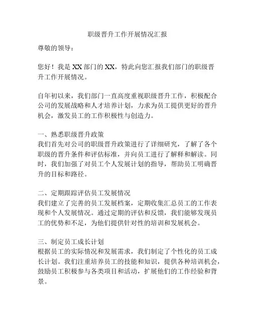 职级晋升工作开展情况汇报