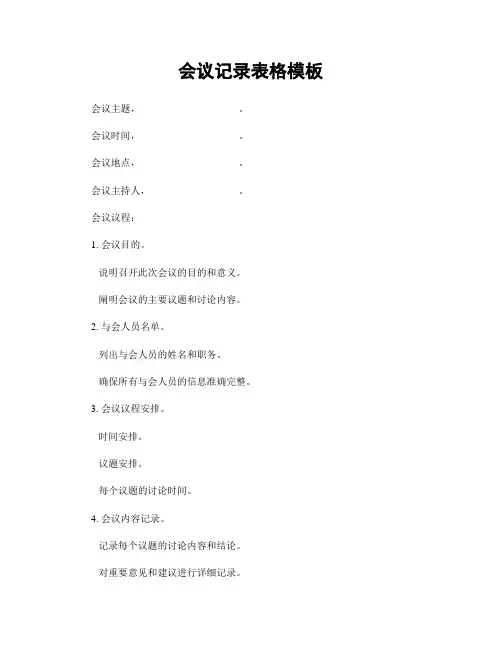 会议记录表格模板