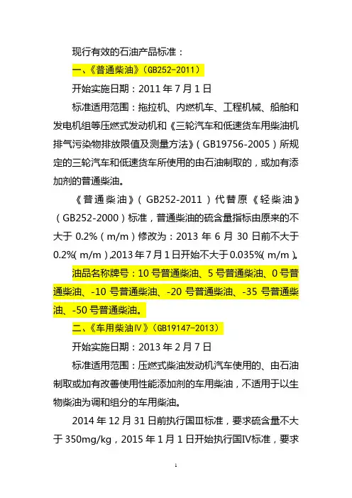油品标准知识