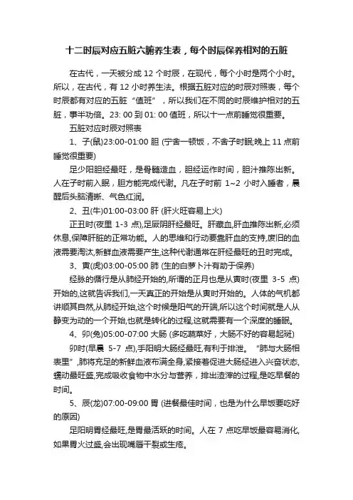 十二时辰对应五脏六腑养生表，每个时辰保养相对的五脏