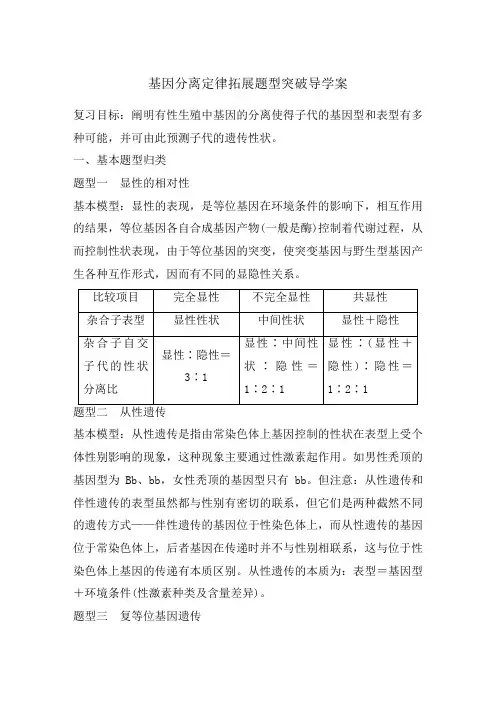 高三生物一轮复习导学案基因分离定律拓展题型突破