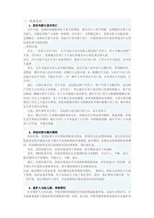 民法总论概念对比