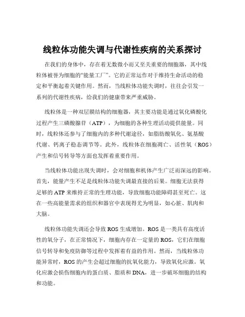 线粒体功能失调与代谢性疾病的关系探讨