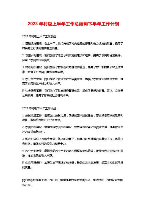 2023年村级上半年工作总结和下半年工作计划