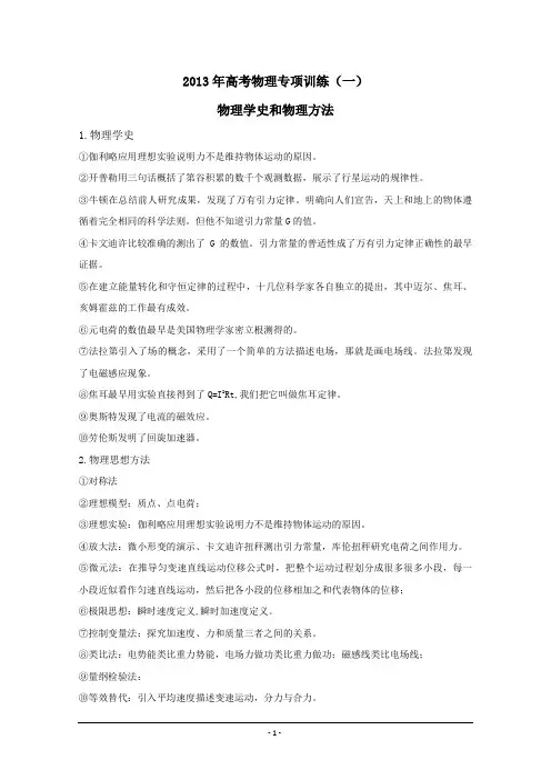 高考物理学史和物理方法