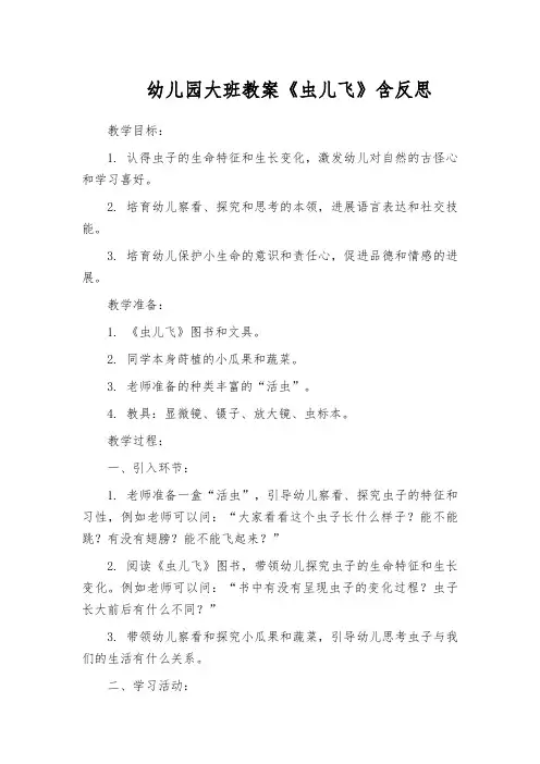 幼儿园大班教案《虫儿飞》含反思
