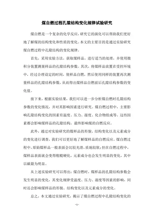 煤自燃过程孔隙结构变化规律试验研究