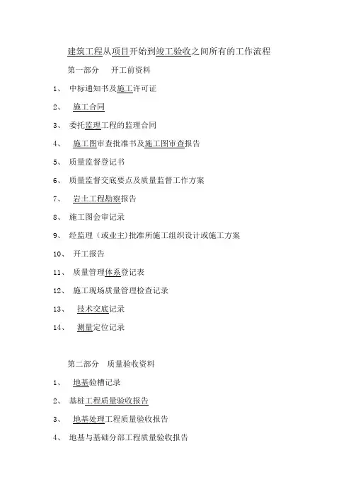 建筑工程从项目开始到竣工验收之间所有的工作流程