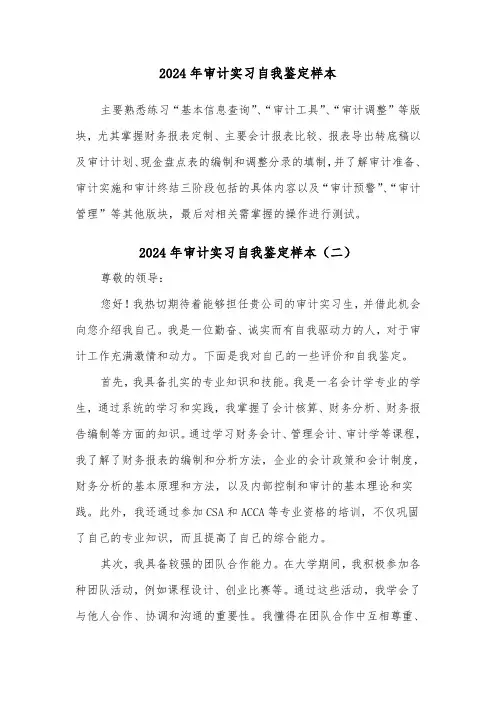 2024年审计实习自我鉴定样本(四篇)