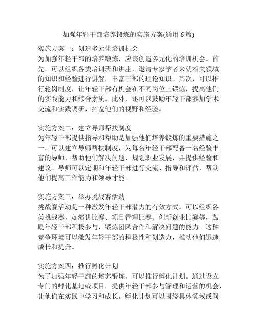 加强年轻干部培养锻炼的实施方案(通用6篇)