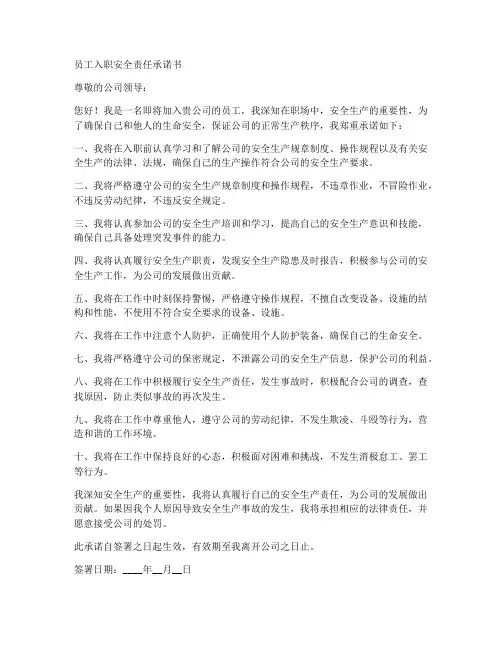 员工入职安全责任承诺书