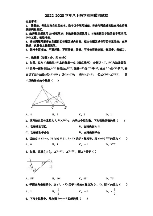2022-2023学年河北省唐山市丰润区数学八上期末学业质量监测模拟试题含解析