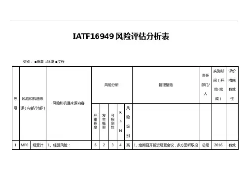 IATF16949风险评估分析表
