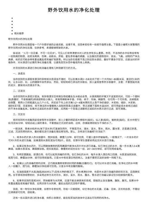 野外饮用水的净化处理