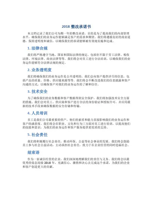 2018整改承诺书