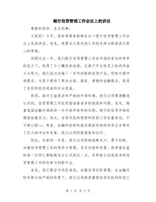 银行信贷管理工作会议上的讲话