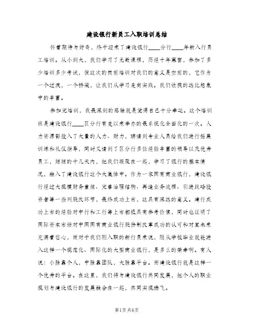 建设银行新员工入职培训总结（2篇）