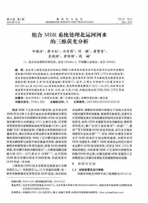 组合MBR系统处理北运河河水的三维荧光分析