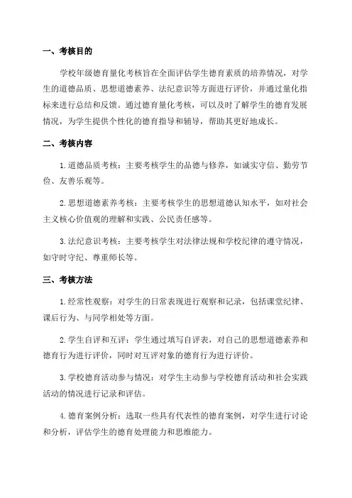 学校年级德育量化考核实施方案