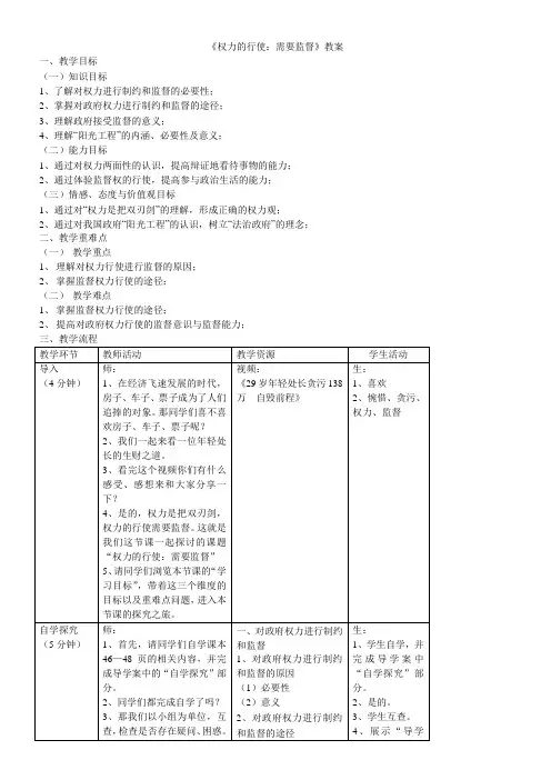 《权力的行使：需要监督》优秀教案
