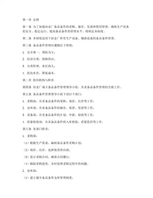 冶金厂备品备件管理制度