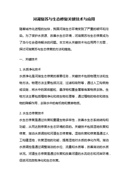 河湖复苏与生态修复关键技术与应用