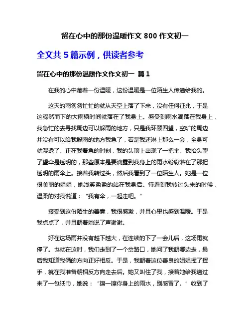留在心中的那份温暖作文800作文初一