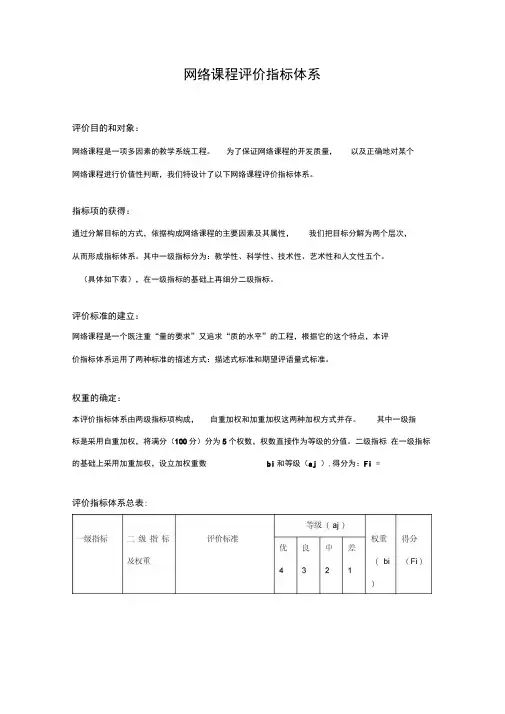 网络课程评价指标体系