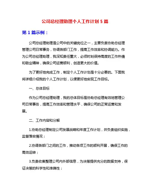 公司总经理助理个人工作计划5篇