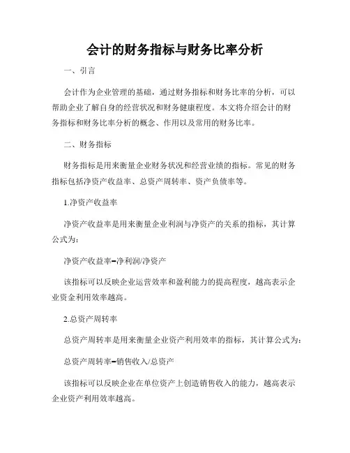 会计的财务指标与财务比率分析