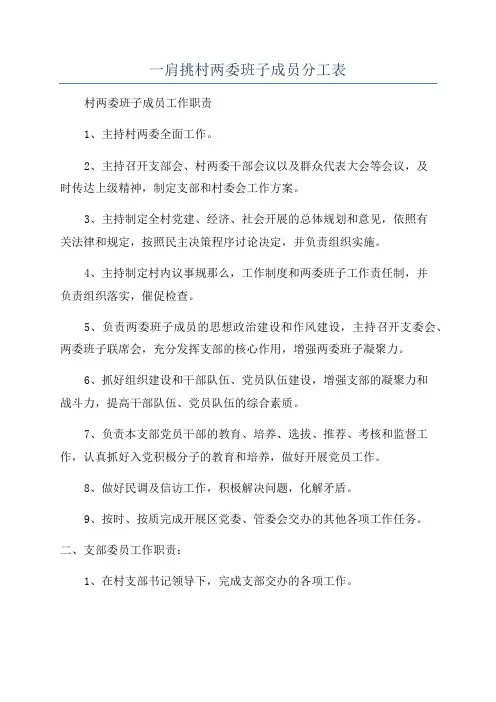 一肩挑村两委班子成员分工表