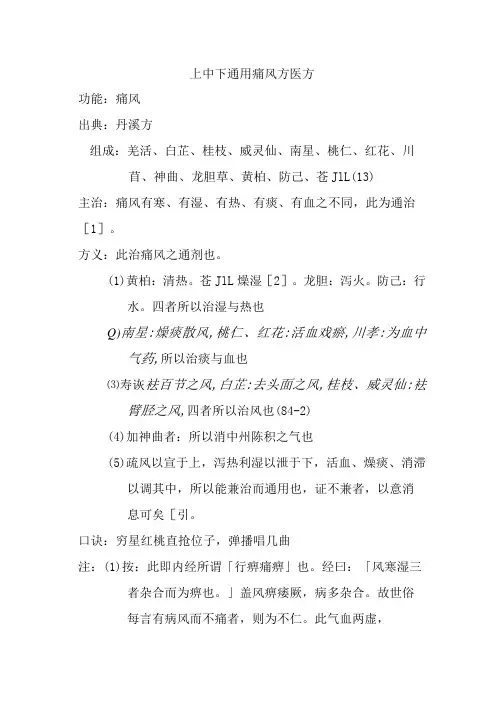 上中下通用痛风方医方