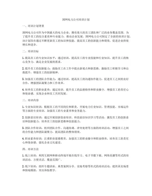 国网电力公司培训计划