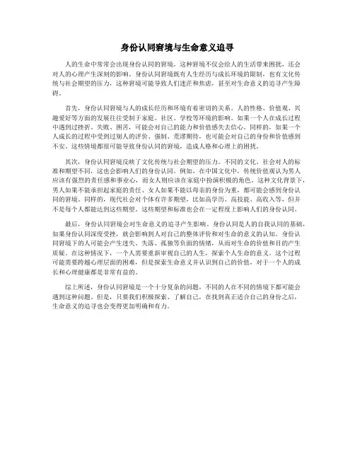 身份认同窘境与生命意义追寻