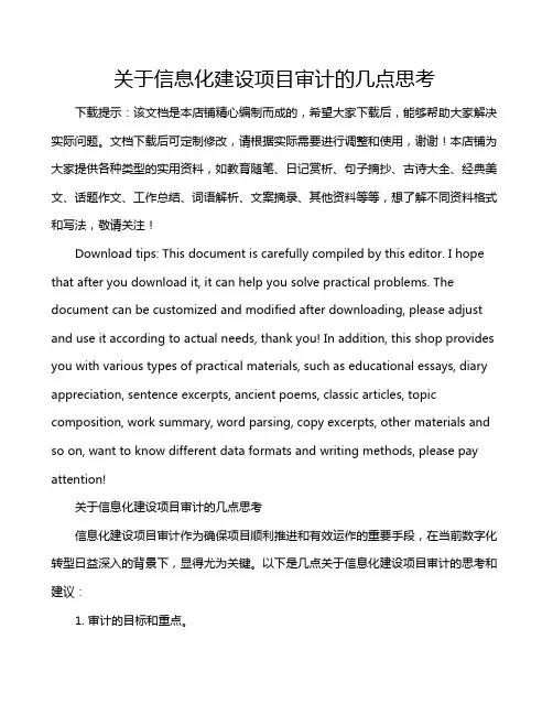关于信息化建设项目审计的几点思考
