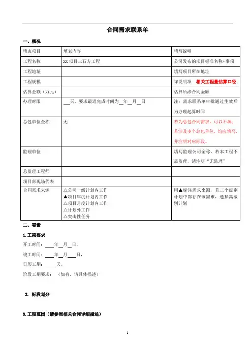 土石方工程合同需求联系单