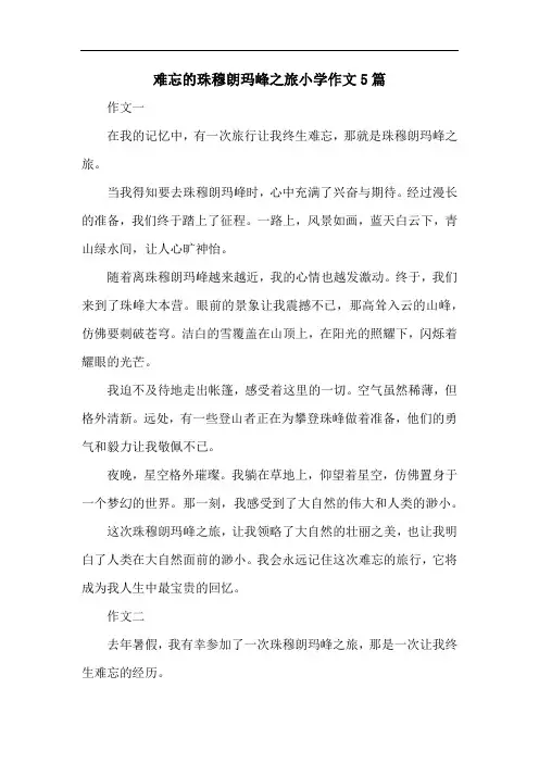 难忘的珠穆朗玛峰之旅小学作文5篇