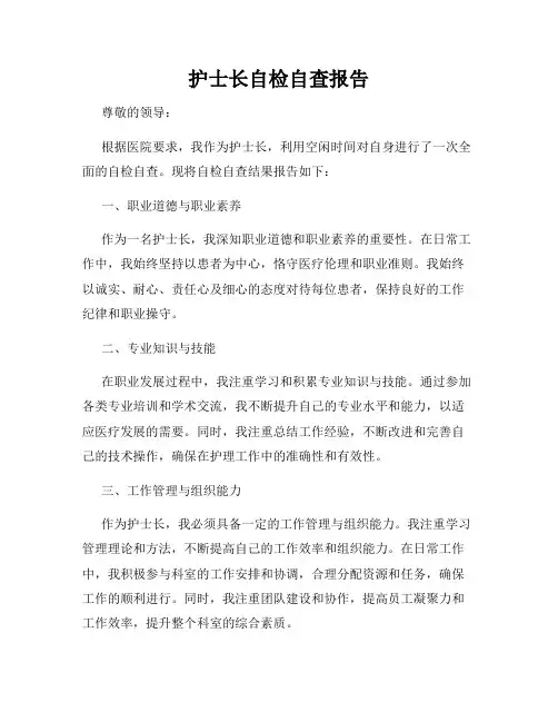 护士长自检自查报告