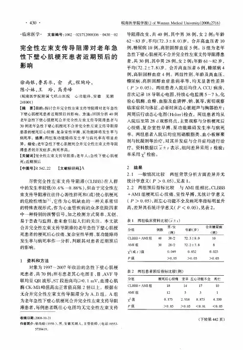 完全性左束支传导阻滞对老年急性下壁心肌梗死患者近期预后的影响