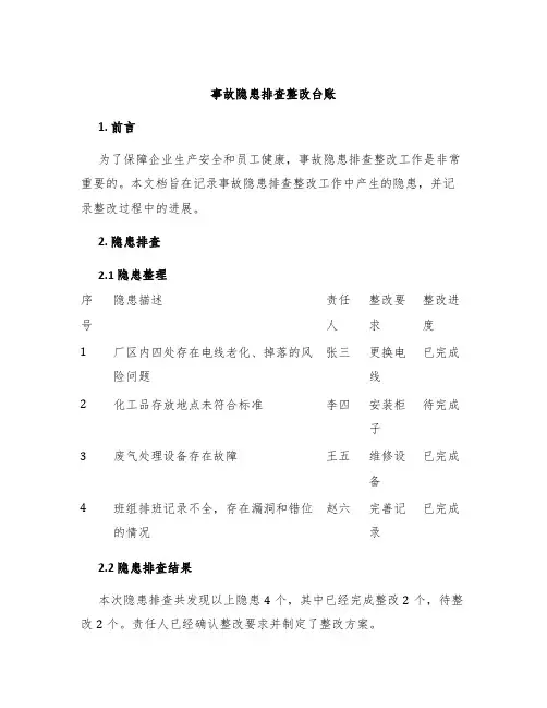 事故隐患排查整改台账