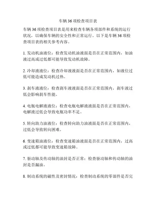 车辆36项检查项目表