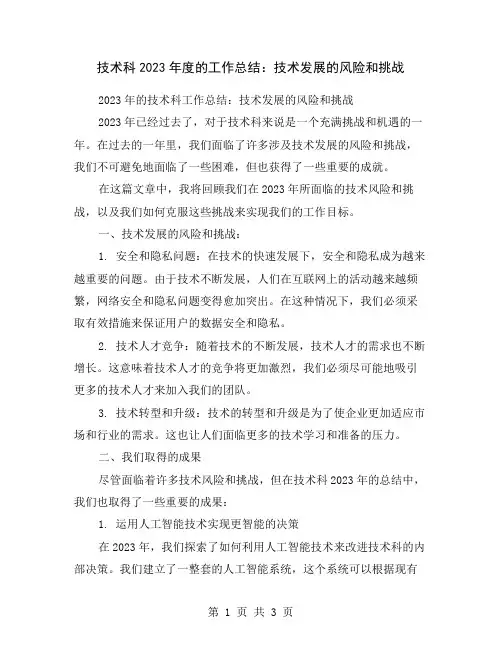 技术科2023年度的工作总结：技术发展的风险和挑战
