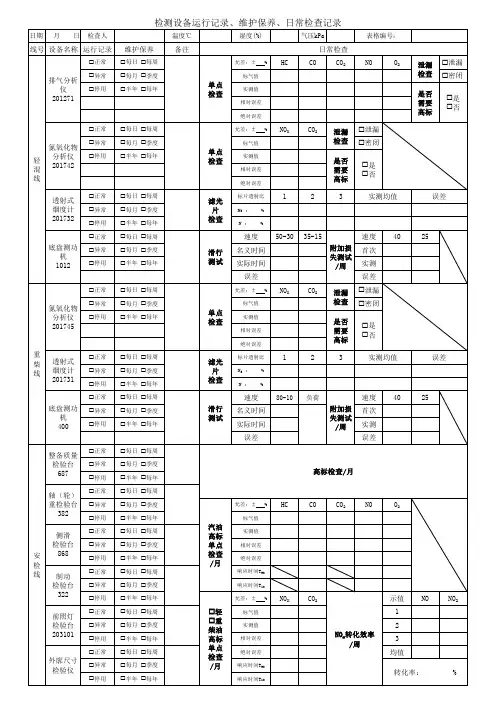 运行记录维护保养日常检查三合一记录表