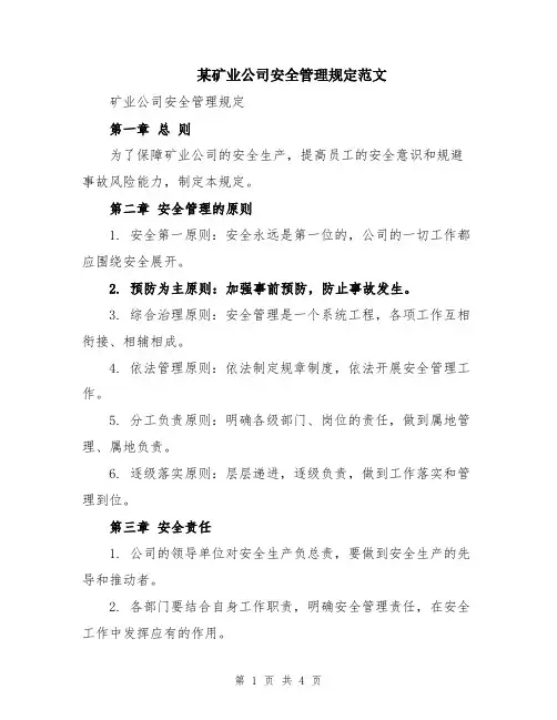 某矿业公司安全管理规定范文
