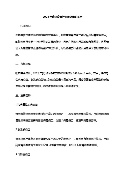 2023年动物疫苗行业市场调研报告