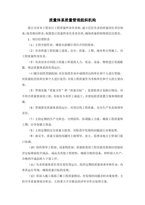 质量体系质量管理组织机构