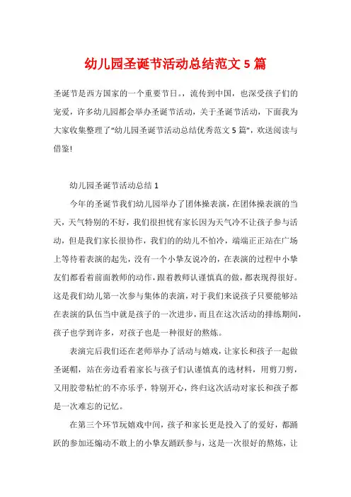 幼儿园圣诞节活动总结范文5篇