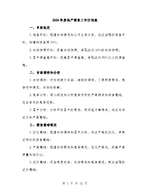 2024年房地产销售工作计划表(四篇)