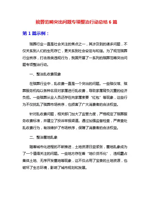 殡葬范畴突出问题专项整治行动总结6篇
