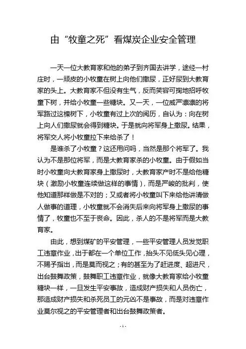 由“牧童之死”看煤炭企业安全管理